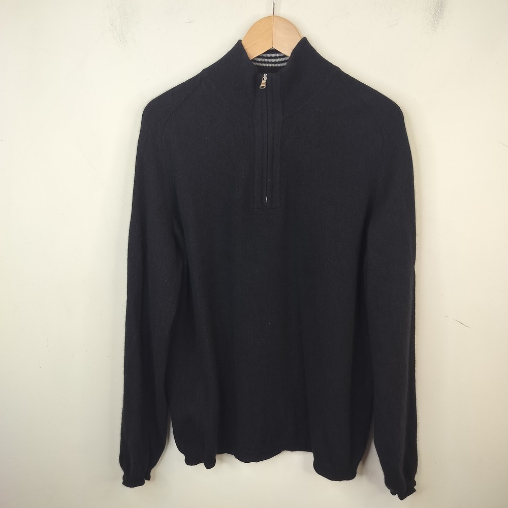Hugo Boss Cashmere Sweater Quarter Zip XL Mens Classic Minimal Black